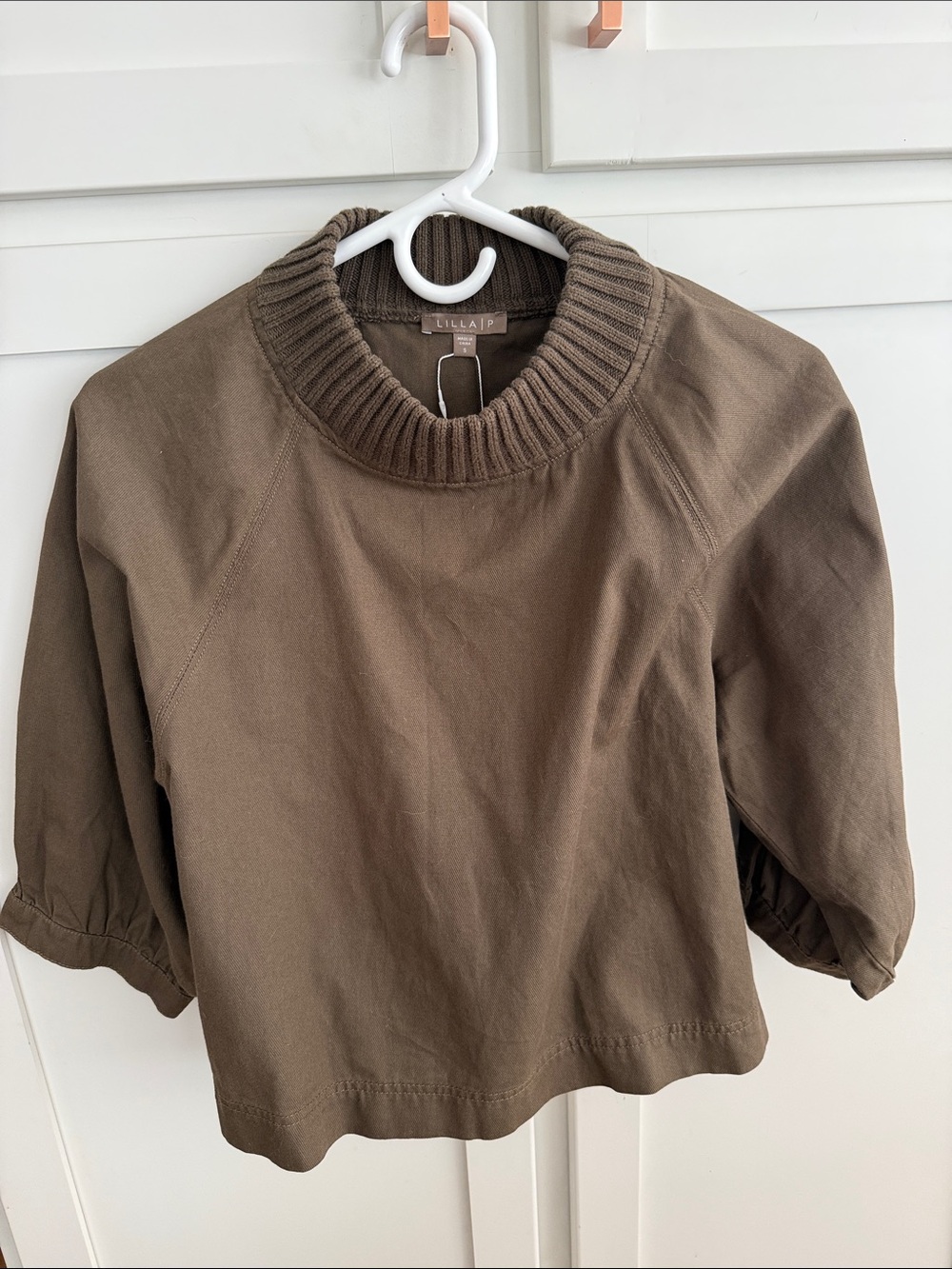 Lilla P NWT Brown Ribbed-Neck Cotton Sweatshirt with Pleating on Back